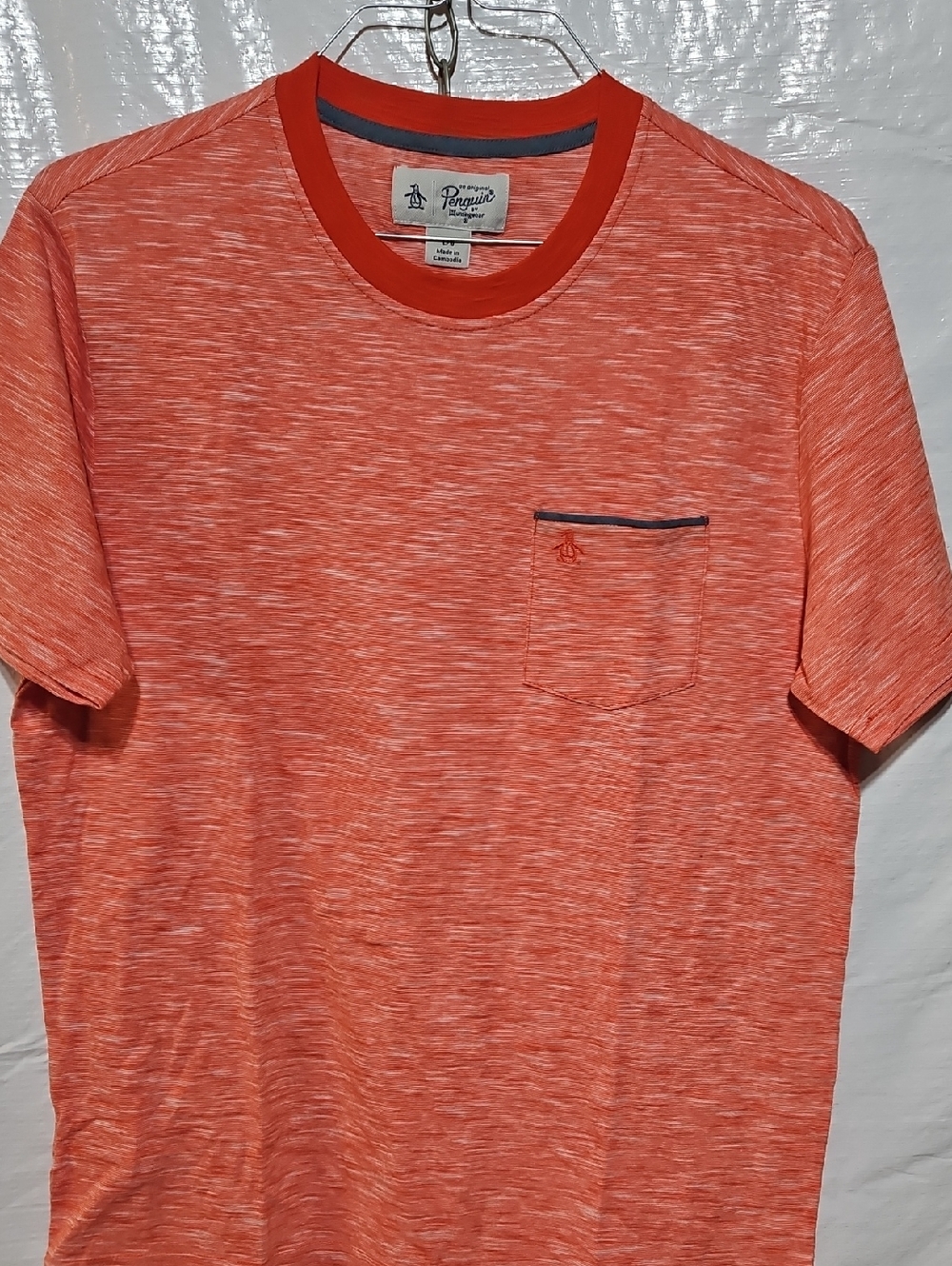 Original Penguin Men's Heathered Orange Crewneck Pocket Tee